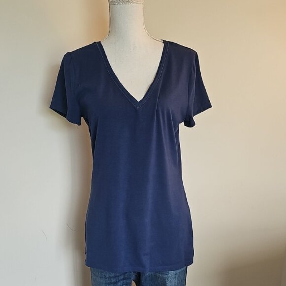 White House Black Market Deep Blue V-Neck Tee - Picture 1 of 5